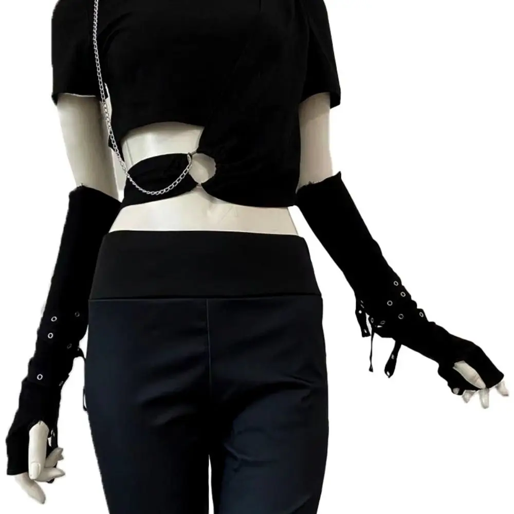 

Half-fingered Gothic Arm Warmer Unisex Cuff Buckle Design Punk Gloves Cool Black Sun-protective Sleeve