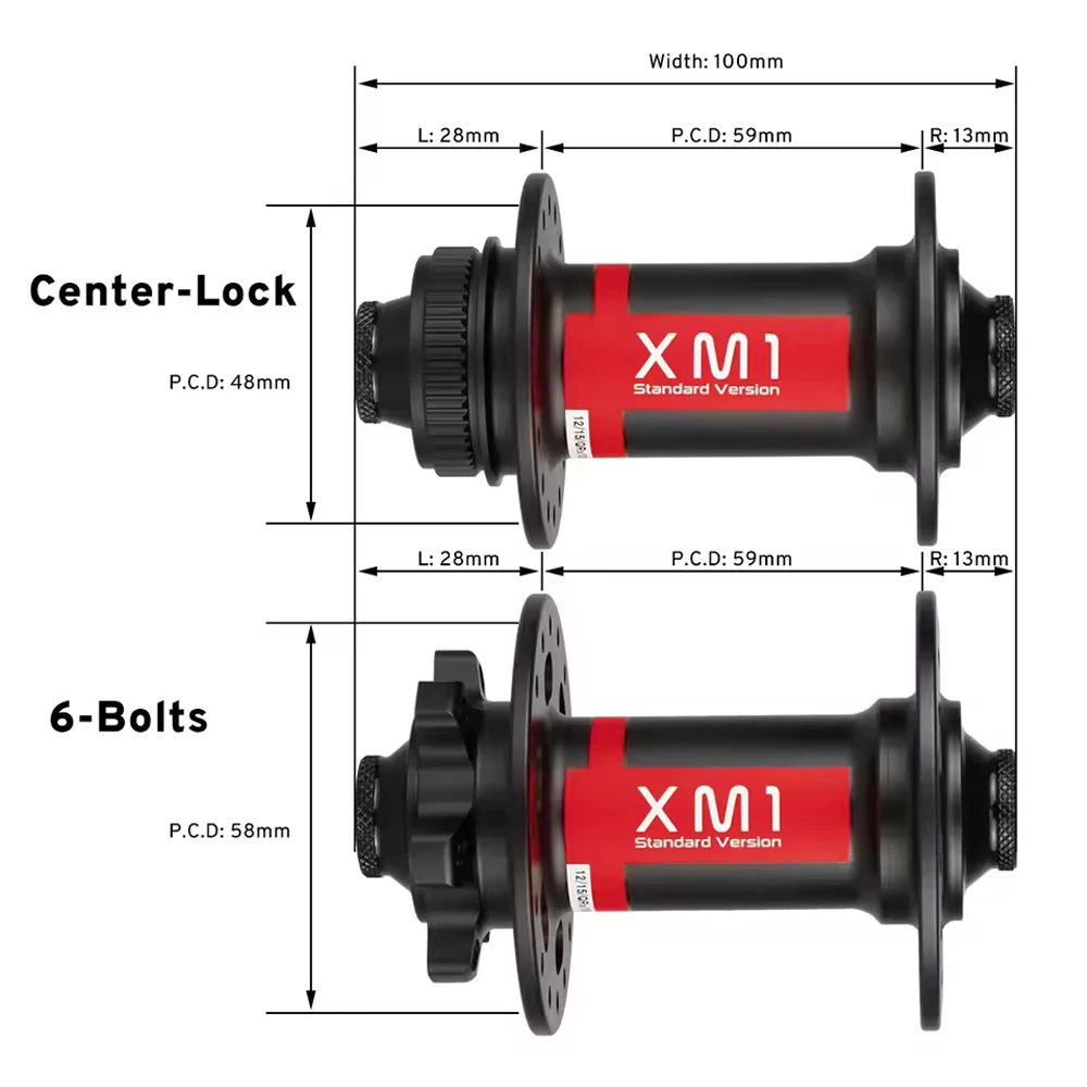 XM1 Bike Hub Front 100mm QR Thru 32 Holes MTB Mountain Road Gravel Bicycle Hubs Center-Lock 6-Bolts Bearing Bikes Hub Disc Brake