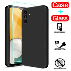 Tempered Glass With Phone Case For Samsung Galaxy A10 A20 E A30 A40 A50 A70 S A11 A21 A31 Silicone Black Shockproof Cover Case