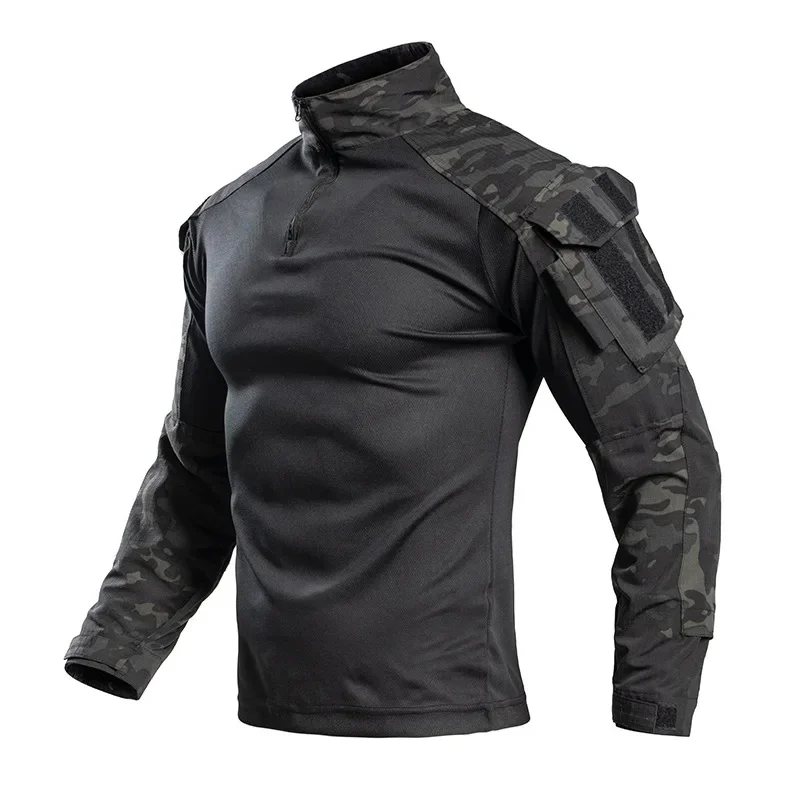 Frog suit camouflage summer long-sleeved T-shirt with stand-up collar, outdoor hunting, casual sports, tactical shirt view 5