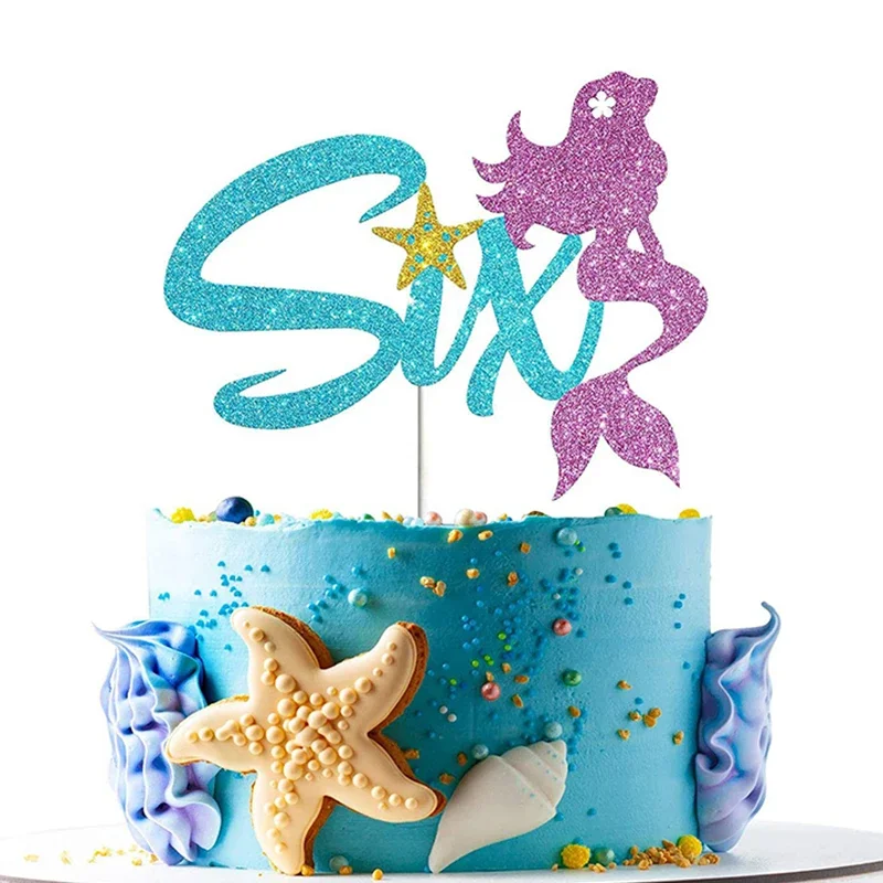 Mermaid Party Cake Topper Glitter Little Mermaid Number Cake Decoration For Kids 0-11 Years Old Birthday Party Decor Accessories