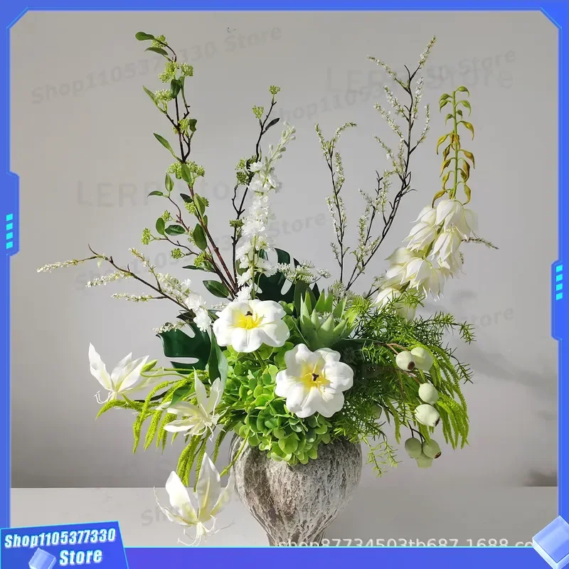 Chinese Style Artificial Green Plant Bonsai Fake Flower Ornament for Living Room Hotel Front Desk Entrance Coffee Table