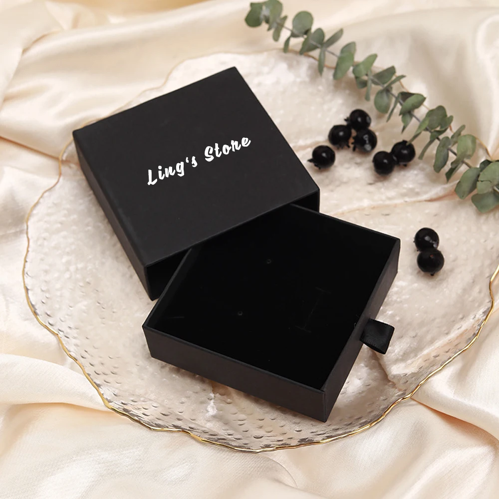 

Custom Logo Printed Paper Black Luxury Sliding Jewelry Box Packaging Drawer Jewelry Rings Earrings Necklace Organizer Boxes Case