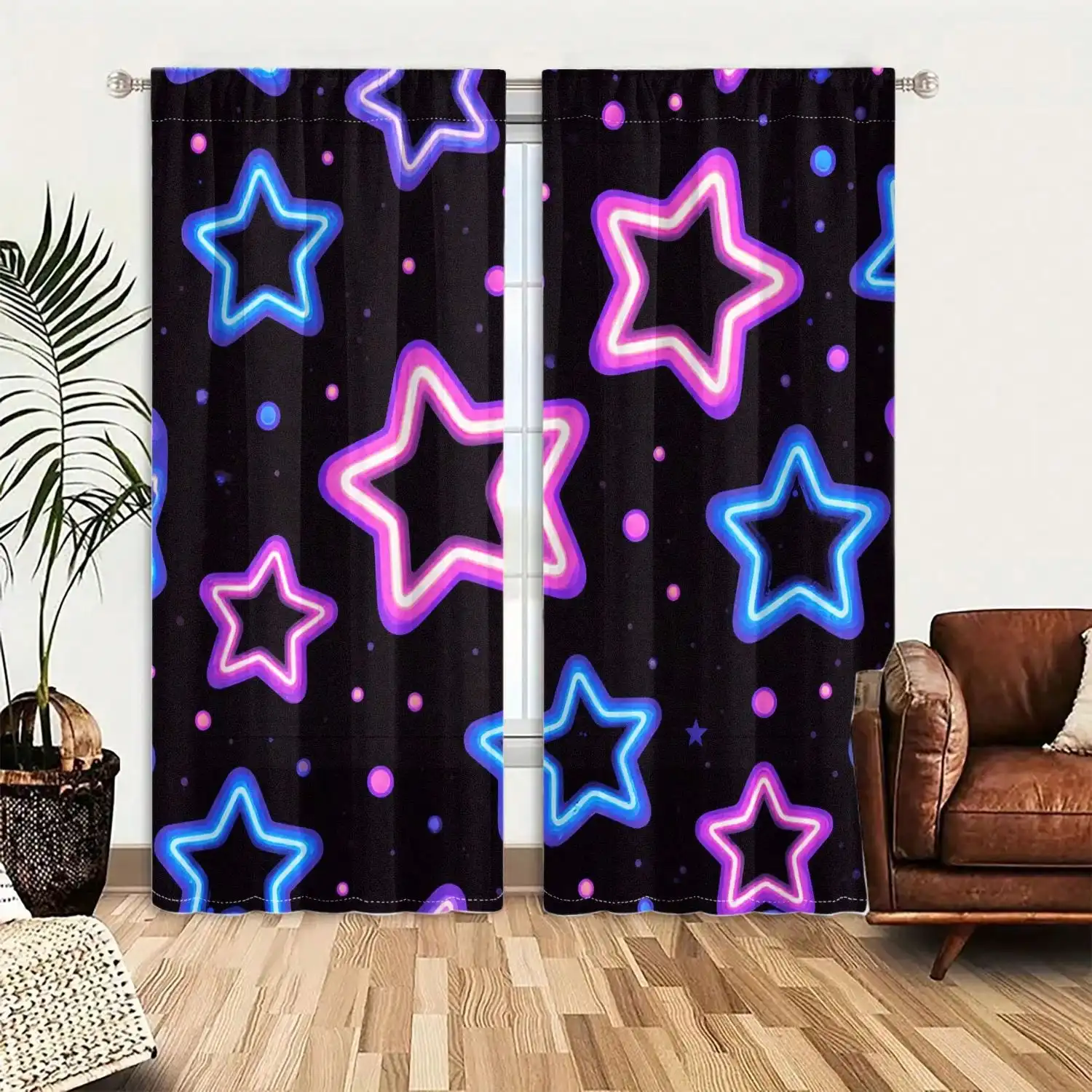 1Set/2pcs A Vibrant Pattern Featuring Colorful Stars Against A Dark Background, Creating A Playful And Whimsical Atmosphere
