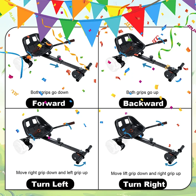 Hoverboard Seat Attachment Go-Kart Fits 6.5”/ 8”/ 10” Hoverboards, Hover Cart for Kids & Adults, Accessory for Self Balancing Sc