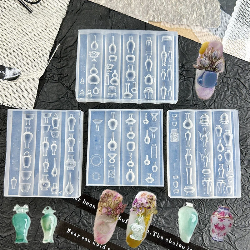 Mini jarrón de silicona para uñas, molde para decoración de uñas, sello para decoración de uñas en relieve de estilo chino, accesorios para decoración de uñas, herramienta de manicura DIY
