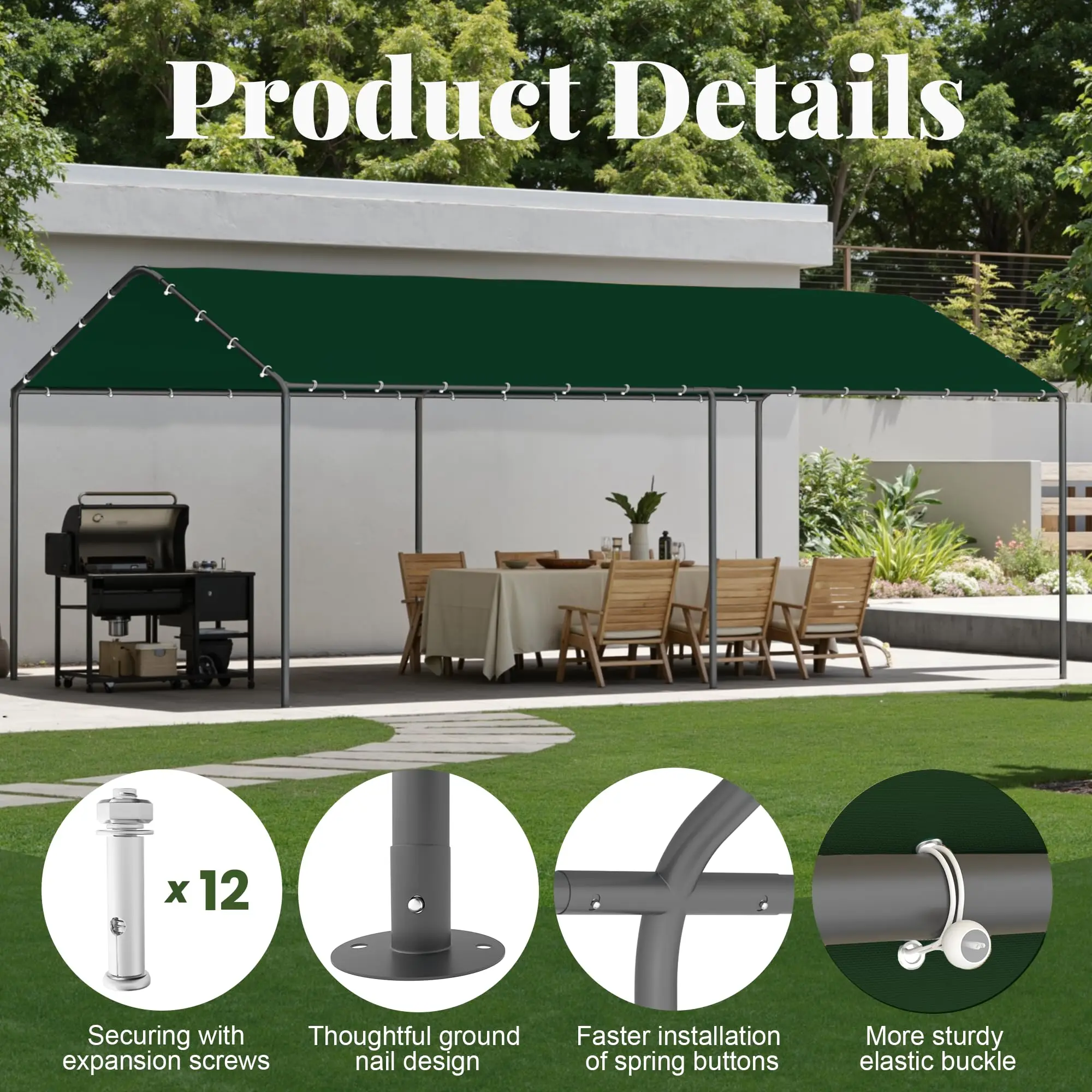 10x20 Carport Heavy Duty Portable Garage Shelter, Green