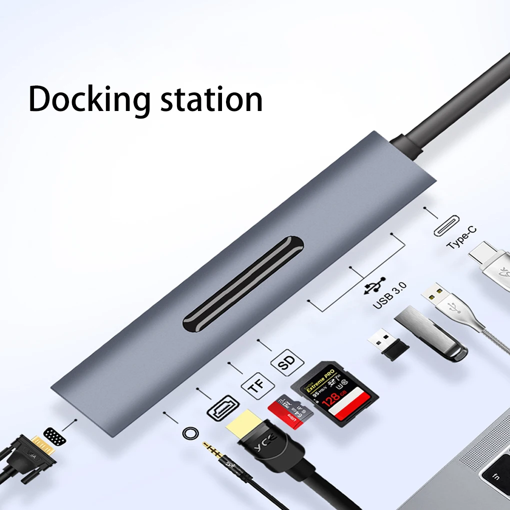 9-In-1 Hub Dock Type-C To VGA HD Audio Multifunction PD SD Slot Adapter Data Transmission Replacement for MacBook