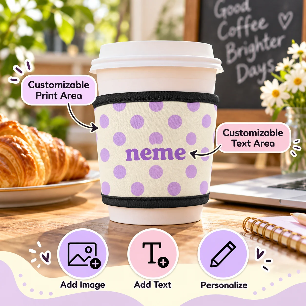 Custom Cup Sleeve Personalized Bottomless Neoprene Cup Wrap Holder for Coffee Tumbler Office Travel Outdoor Gift Photo Name Logo