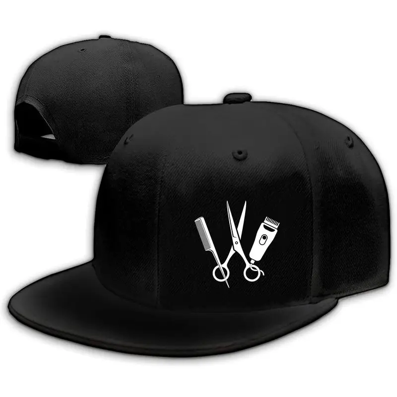 Barber Scissors Hat Flat Bill Hat for Men Funny Tools Comb Hair Salon Cap | Adjustable,Baseball Cap,Snap Backpack Hats