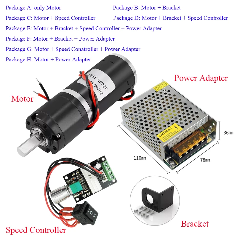 DC 12V/24V Planetary Reducer Motor 11-2160RPM 32GP-31ZY High Power 0.5-100Kg Large Torque Reverse Adjustable Gear Motor view 3