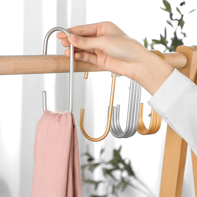 5pcs C Shape Hooks For Closet,Gold/Silver Multi-functional Hanging Metal Hook For Clothes Bags Hats,closet Organizer System