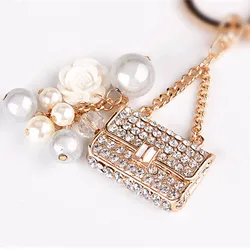 Creative Pearl Rhinestone Keyrings Handbag Design Key Chain Car Key Ring Women's Bag Charm Pendant Fashion Keychains Trinket