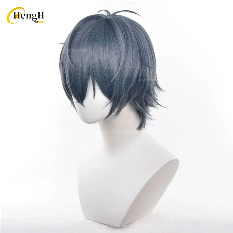 Anime xavier cabelo sintético curto 30cm cinza azul cosplay anime peruca liu xiao cabelo resistente ao calor perucas de festa de halloween + um boné peruca