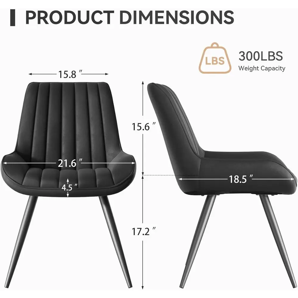 مجموعة من 4 كراسي طعام منجدة مع وسائد سميكة، وكراسي مريحة من القماش على أرجل معدنية، وكراسي غرفة طعام سوداء #5