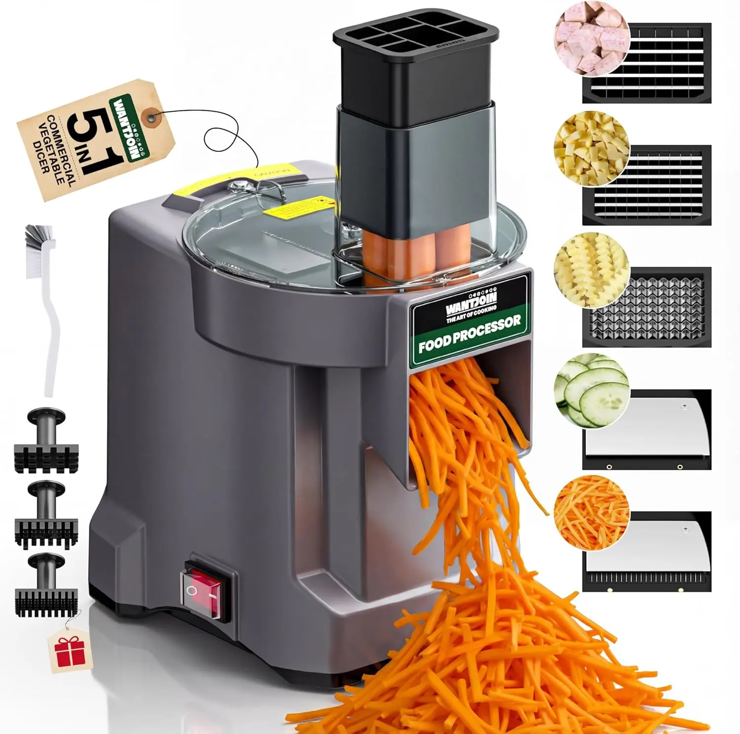 

5 in 1 Electric Vegetable Chopper - Multifunctional Commercial Vegetable Dicer Food Fruit Processor Stainless Steel Blades for S