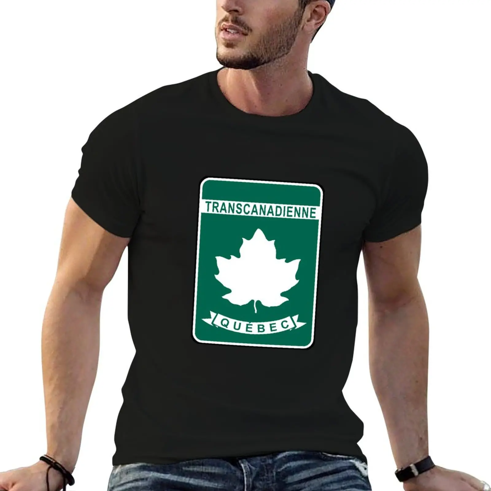 Quebec Trans-Canada Highway (TCH) Canada Highway Shield Sign T-Shirt oversized graphic tee quick drying Men's t shirts