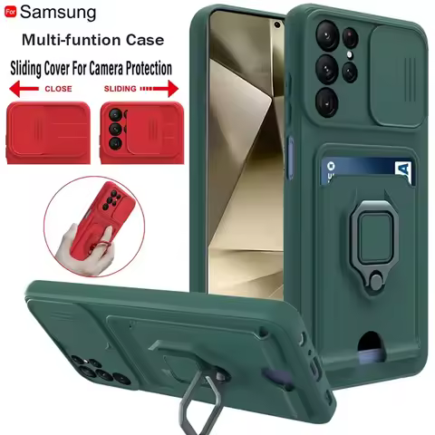 Luxury Push Window Card Slot Case For Samsung Galaxy S24 Ultra S23 Plus S22 S23 FE S21 S20 FE Ring Holder Magnetic Phone Cover