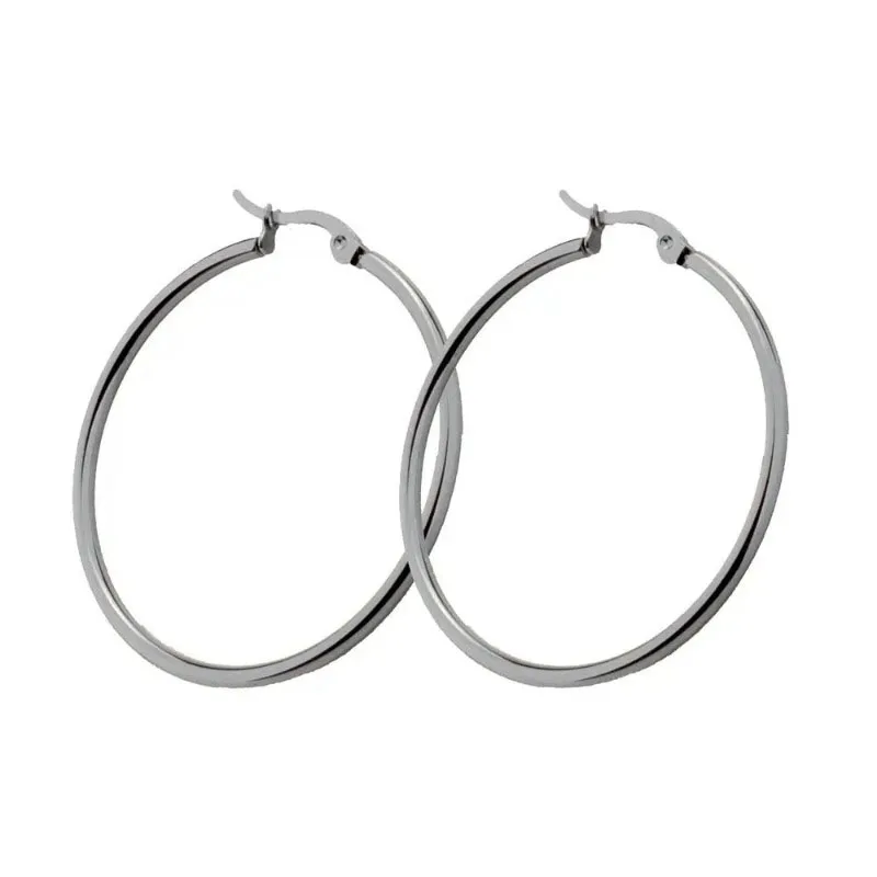 2pcs Stainless Steel Simple Classic Round Circle Hoop Earrings For Women Men, Punk Smooth Big Or Small Huggie Earring Pendientes