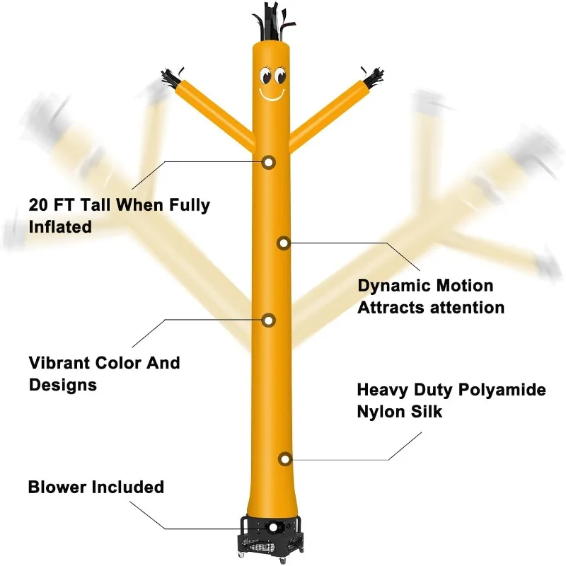 Guy Puppet Dancing Man com conjunto completo de soprador de 1 HP, 20 pés 18 polegadas (amarelo)