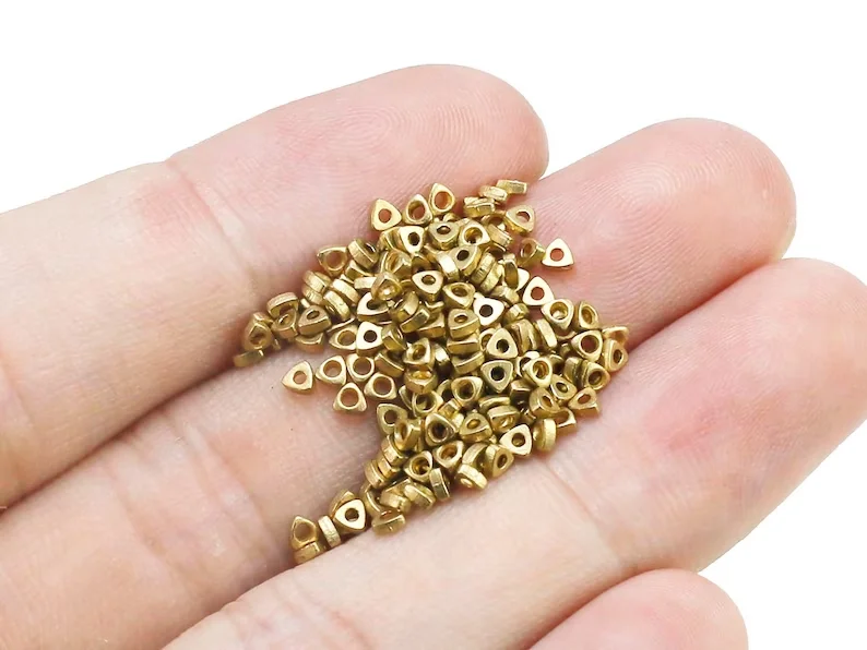 100pcs Triangle Spacer Beads, Brass Slider Beads, 2.3x1mm, 2.5x1.5mm, Raw Brass Beads, Bracelet Findings, Jewelry Making - R2525