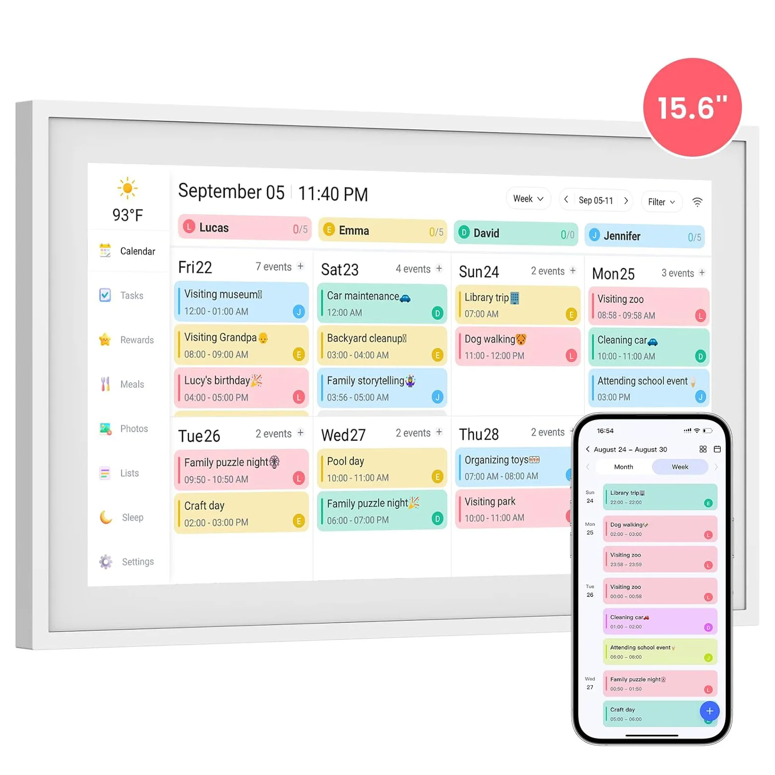 

15.6 Inch 64G Digital Smart Calendar Chore Chart FHD Interactive Touchscreen Wall Desk Mount Electronic Smart Family Planner
