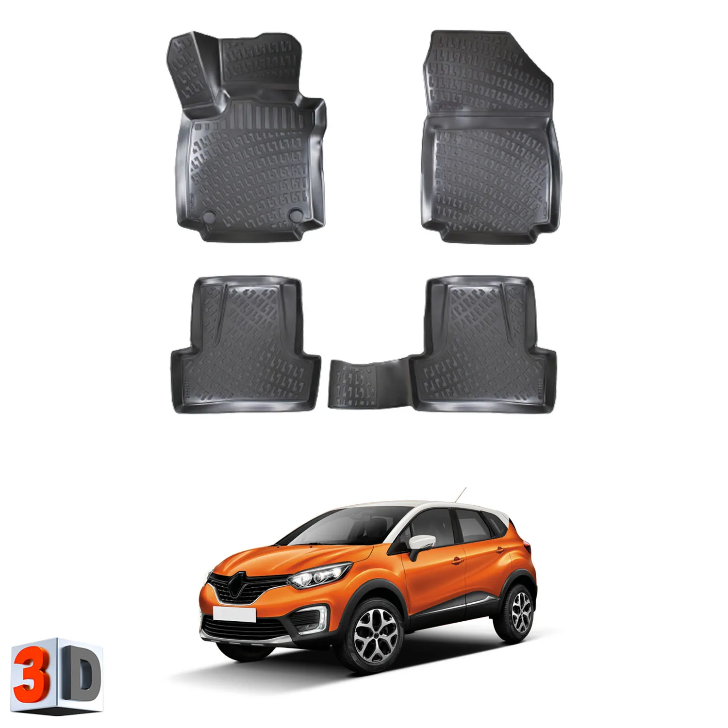 Renault Captur - (2013-2019) Floor Mats Liner Waterproof 3D - (Black)