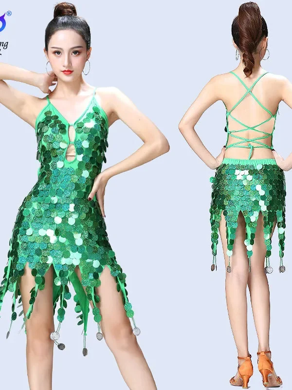 Vestido de dança latina profissional para mulheres, saia curta, samba, menina esporte desgaste, franjadas roupas femininas, lantejoulas, festa de baile, baile