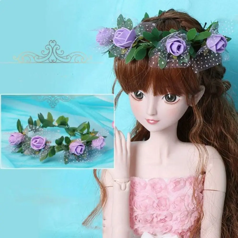 New Fashion Doll Flowers Hair Headdress DIY Multi-colors Rose Wreath Doll Hair Accessories Doll Headband for 1/3 BJD 60cm Doll