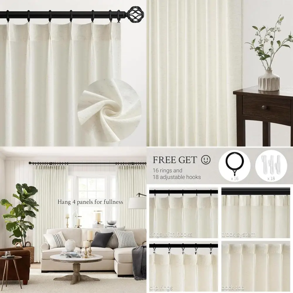

90-дюймовые полупрозрачные плиссированные шторы из натуральной кремовой смеси хлопка, набор из 2 панелей