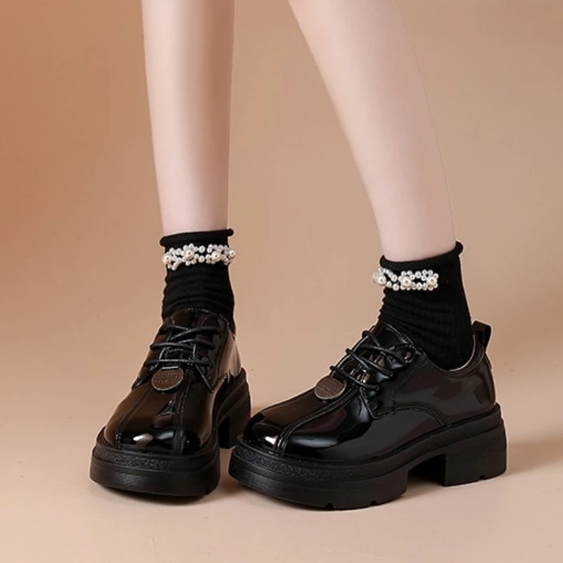 

Lady's Flat Shallow-cut Comfortable Lightweight Retro Solid Color Versatile and Fashionable Lolita Small Leather Shoes