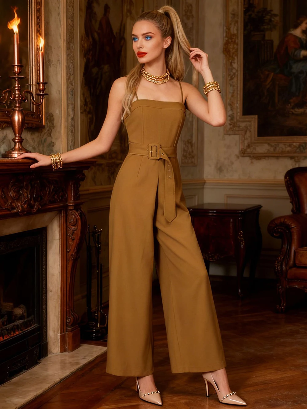 جمبسوت غير رسمي وبسيط موديل 2025 جمبسوت جديد بدون حمالات وحزام عالي الجودة معلق بأرجل واسعة #2