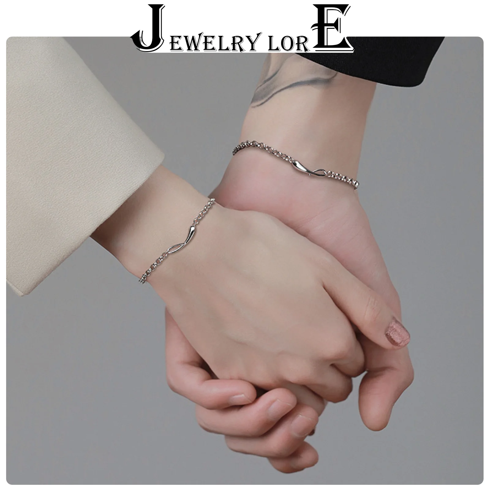 Matching His Hers Twist Hook Bracelets,Silver Chain Pair Adjustable Wrist Jewelry For Couple Dating Valentine