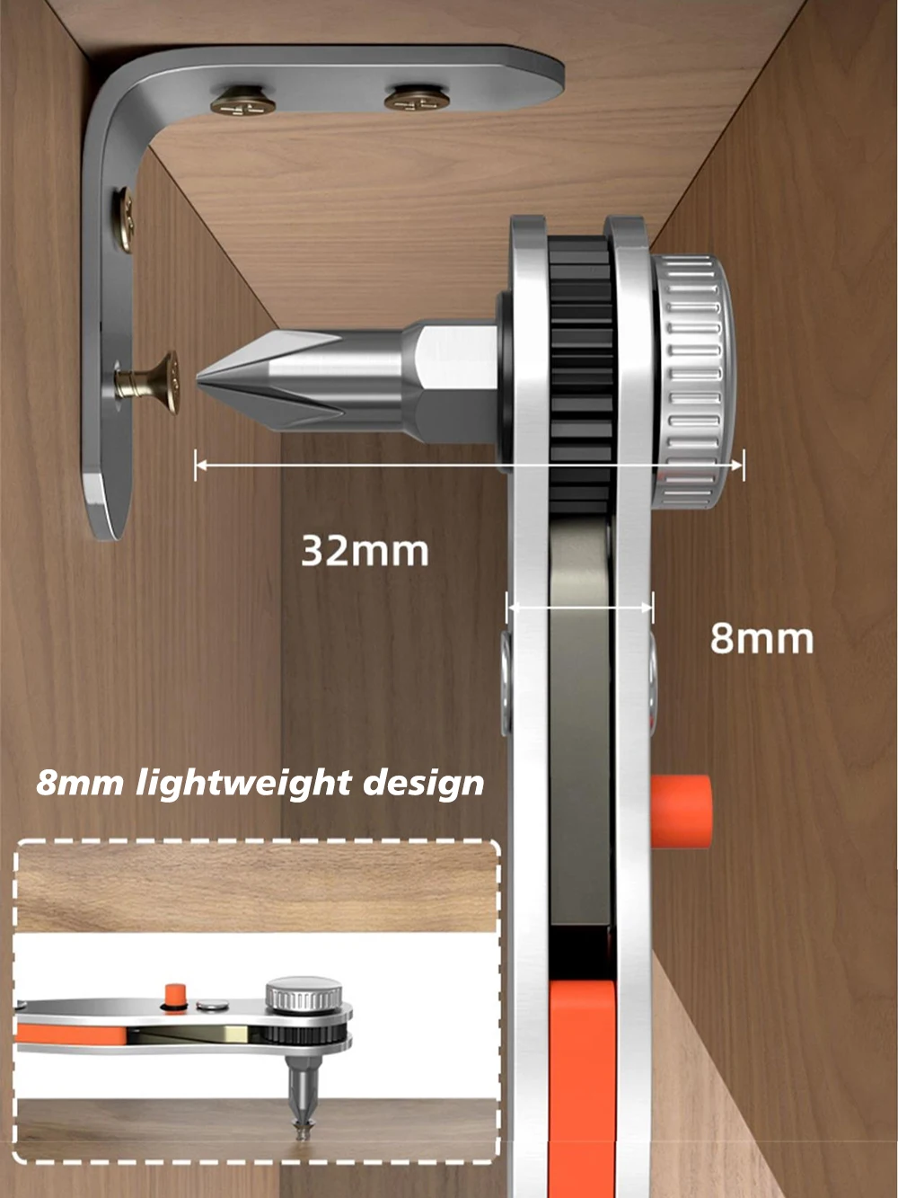 Positive and reverse ratchet screwdriver elbow wrench 90° right angle corner household magnetic suction mini replaceable head
