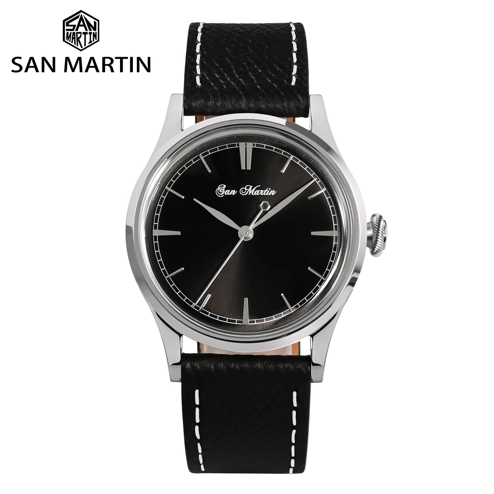 San Martin 38mm Fashions Simple Men Dress Watch PT5000 Automatic Mechanical Self-winding Sapphire Waterproof 50m Leather Strap