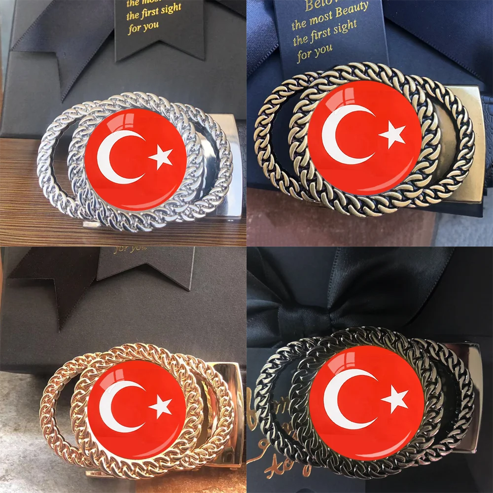 Turkey Flag Pattern Automatic Ratchet Belt Buckle Fashion Personalized Waist Accessory Best Gift for Patriots