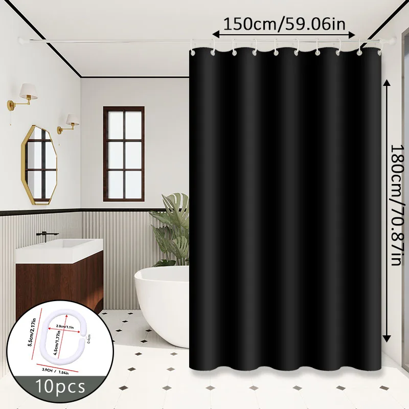 Reiner schwarzer cooler Duschvorhang, moderner dunkler Badezimmer-Trennvorhang, personalisiertes Badezimmer-Accessoire für Mietrenovierungen – Detail 3
