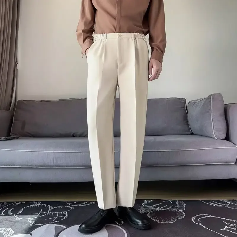 Straight leg casual pants for men, high-end hanging feeling suit pants, autumn and winter thick nine inch short trousers for men