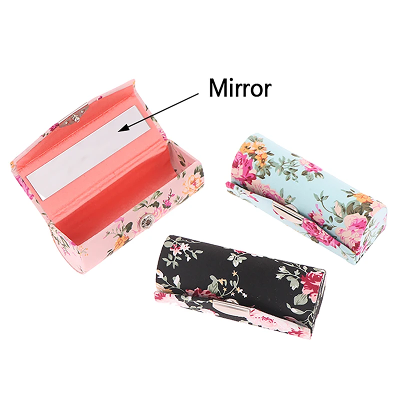 Lippenstift Fall Mini Spiegel Lip gloss Box Blume Designs Retro bestickte Schmuck halter Frauen Schönheit Make-up Lagerung Mode Geschenk