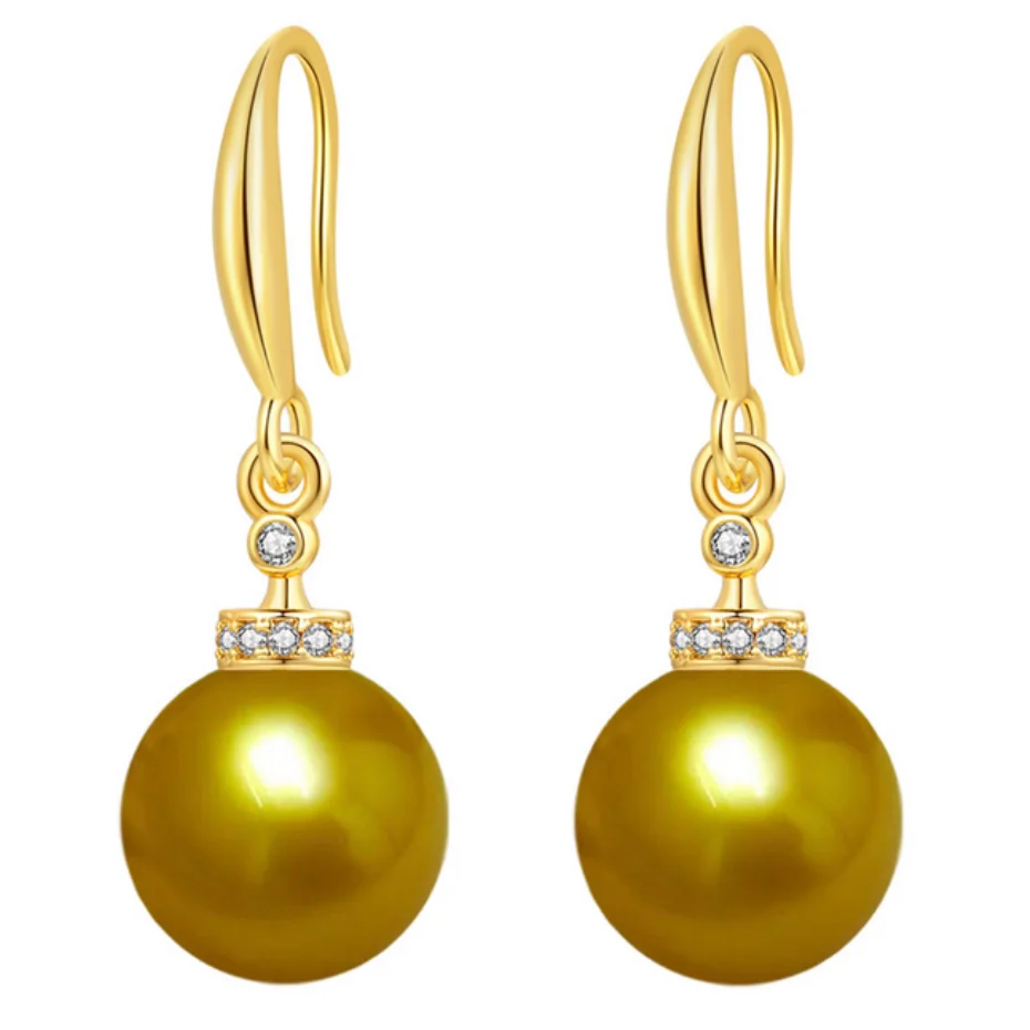 

PAIR OF 11-12MM SOUTH SEA GOLD GREEN ROUND PEARL EARRING