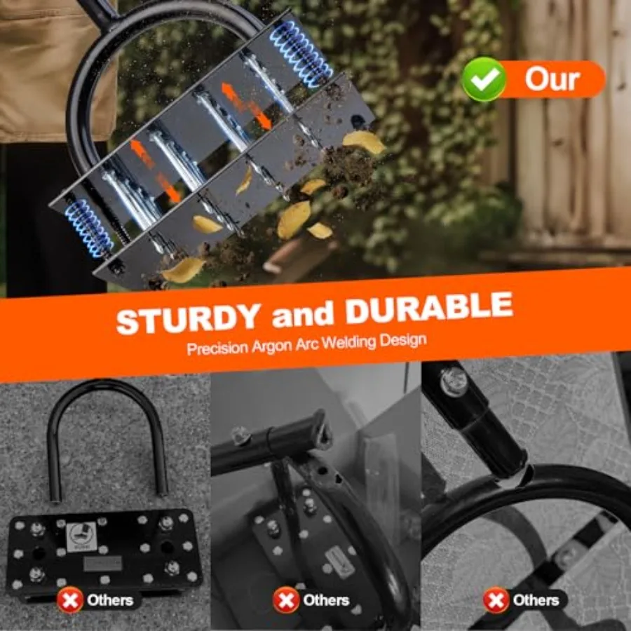 Ferramenta aerador de gramado com 16 pontas de ferro e impulso ergonômico para afrouxamento eficiente do solo e aeração de quintal, limpeza automática de sujeira