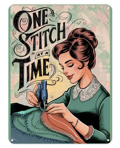 One Stitch at a Time Sewing Metal Poster Wall Tin Sign Man Cave Shed Home Plaque --Tin Sign