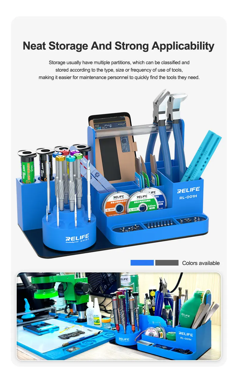 ريلايف RL-001H 360 °   رف تخزين إصلاح ذكي دوار مصنف لأجزاء ملاقط مفك البراغي أدوات أسلاك القصدير