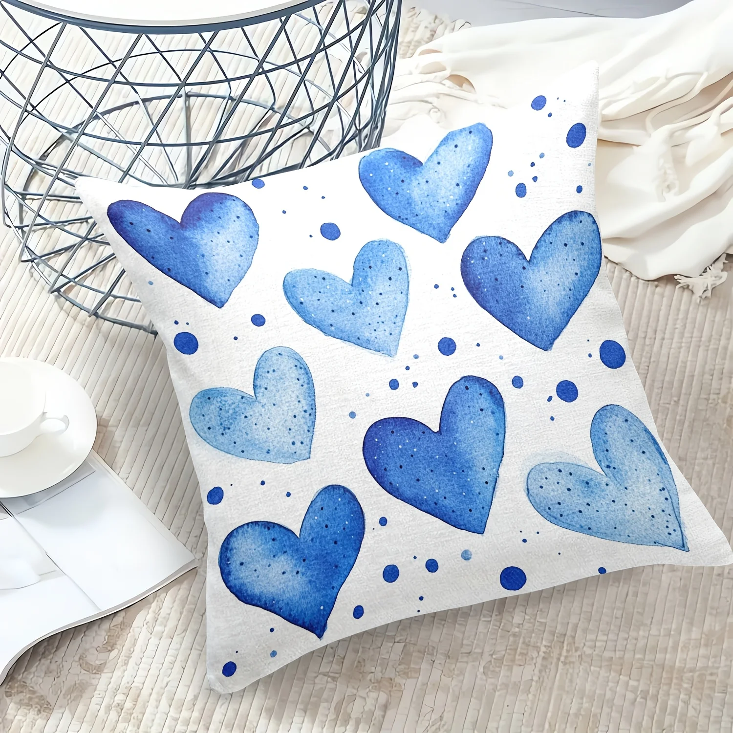 VIKAMA Kissenbezug mit blauem Herzmuster, Valentinstag-Heimdekoration. Dekorativer Kissenbezug für Wohnzimmer, Schlafzimmer oder Arbeitszimmer
