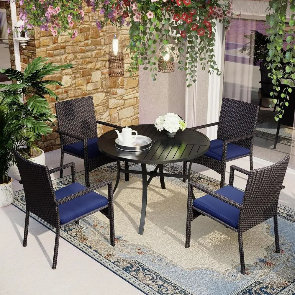 

Комплект для патио из 5 предметов: круглый обеденный стол 42 дюйма с отверстием для зонта и плетеные стулья, маленький уличный обеденный стол и 4 стула