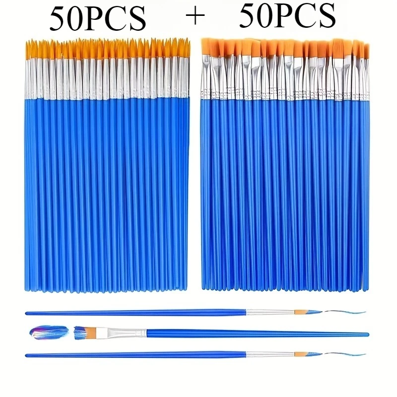 

100pcs Brushes, Wide Head and Round Head , Ergonomic Handle Suitable for Use with Both Hands, DIY Crafts