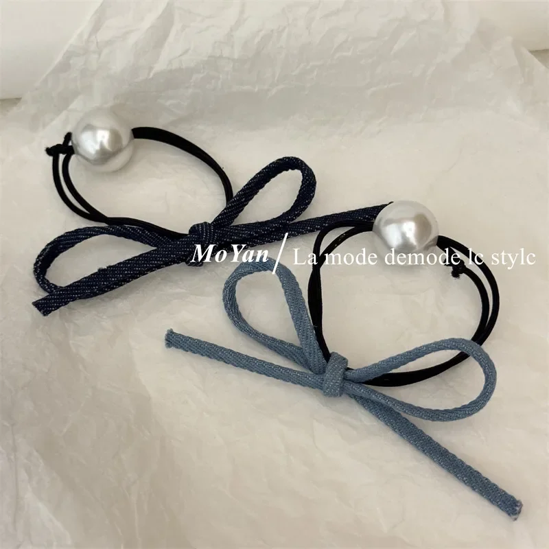 Korean version of denim bow hair band 2024 new hair rope women's premium rubber band high elasticity durable headband headdress