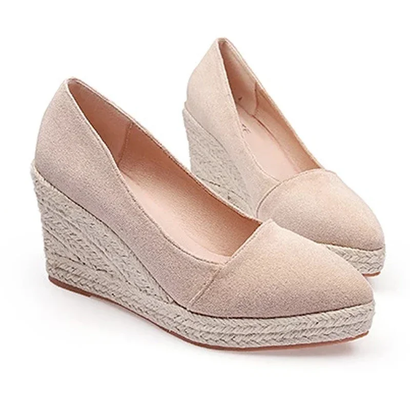 YAERNI Spring Summer Shoes Women Heeled Shoes Ladies Wedge Heels Retro Brand Women Pumps Casual Woman Wedges 8cm Big Size 4