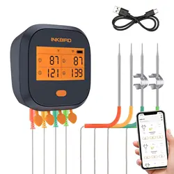 INKBIRD IBBQ-4T Wifi Meat Thermometer with 4 Probes 2000mAh Rechargeable Battery BBQ Digital Thermometer for Kitchen,Oven,Smoker