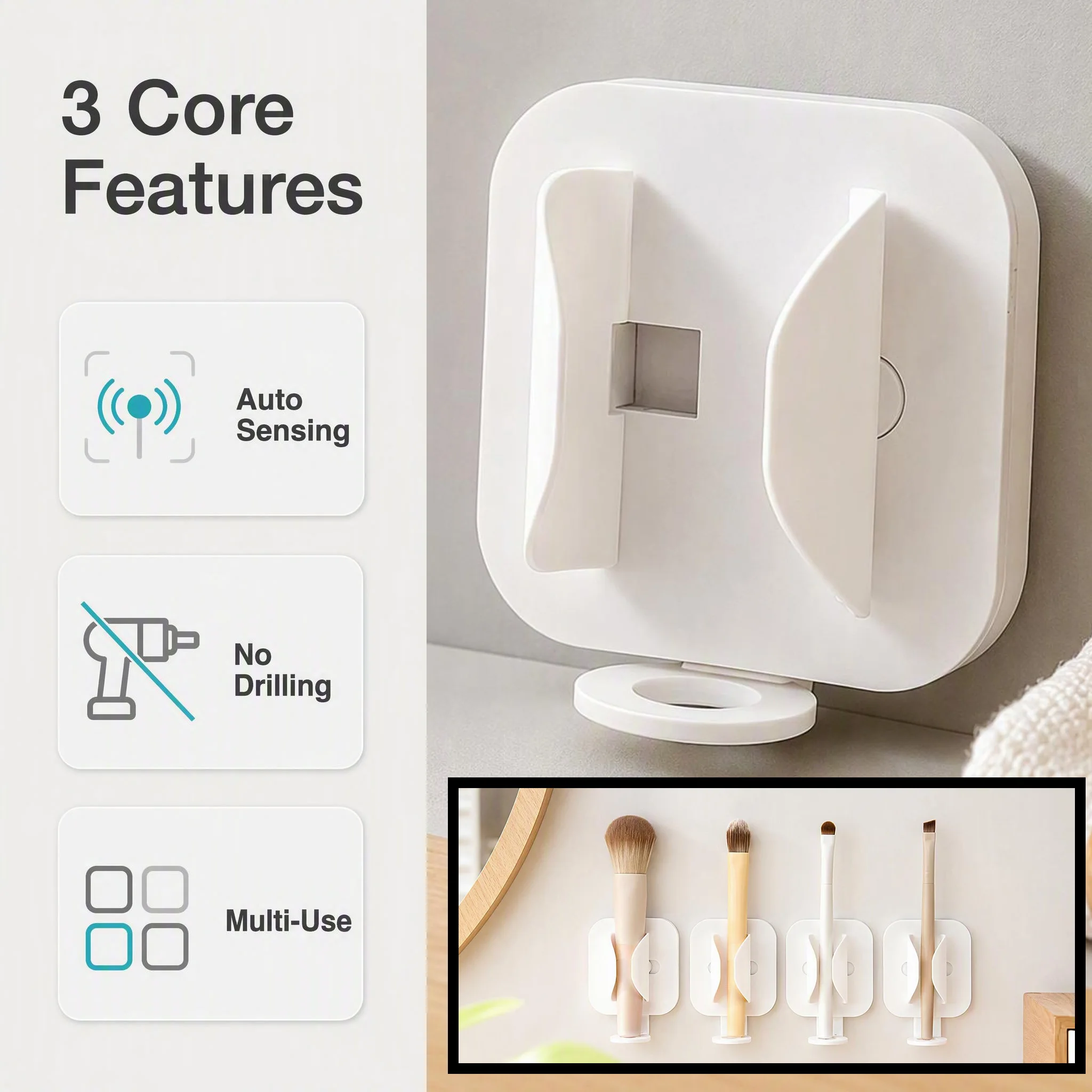 No Drill Wall Mounted Gravity Sensing Storage Rack, Multifunctional Bathroom Organizer for Comb Toothbrush Makeup Brushes